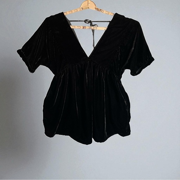 Free People Ivy Velvet Mini Dress Sz XS Babydoll Black Witchy Goth Emo READ - Picture 2 of 14